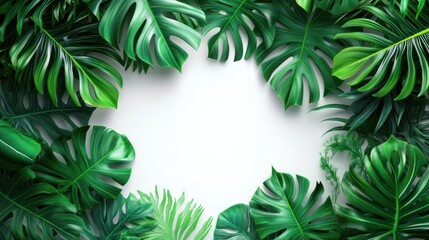 Lush green leaves frame a blank space for text or design.