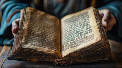 Obraz premium Ancient text reading, showing scholars or enthusiasts reading historical manuscripts