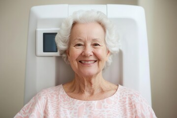 Senior patient undergoing a bone density scan during a health checkup, focusing on bone health and prevention of osteoporosis Bone density scan, Senior care