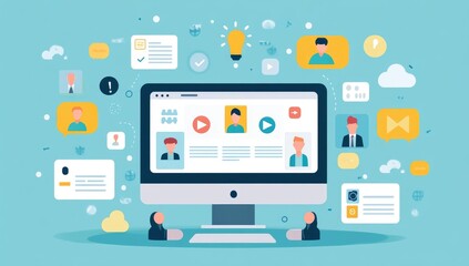 Online Personal Profile Vector Illustration on Computer Screen