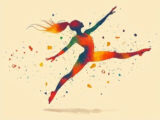 Naklejka premium Vector design of gymnast performing a vault with dynamic shapes and soothing pastel tones