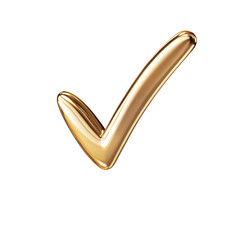 A shiny gold tick mark, often symbolizing confirmation or correct choice