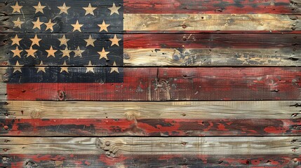 Weathered Wooden American Flag with Distressed Paint
