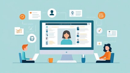 Online Personal Profile Vector Illustration on Computer Screen
