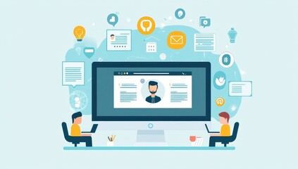 Online Personal Profile Vector Illustration on Computer Screen