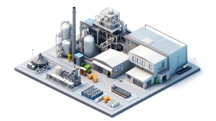 Fototapeta premium Industrial facility with storage tanks and processing equipment for manufacturing.
