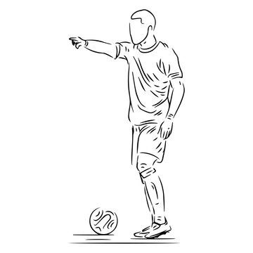 recommend clip art: a football player dribbling the ball in black and white line art illustration