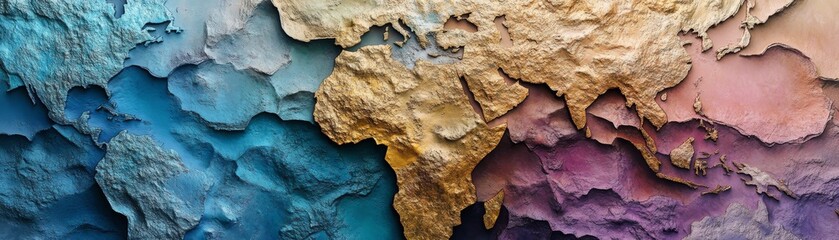 Fototapeta premium A vibrant and textured map of Africa, showcasing diverse colors and intricate landforms, ideal for educational and artistic purposes.