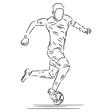 recommend clip art: a football player dribbling the ball in black and white line art illustration