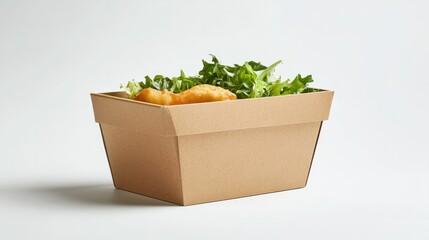 A cardboard food box with a sleek, minimalist design, placed on a white background, showcasing eco-friendly packaging.