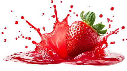 strawberry in juice splash isolated on transparent background.
