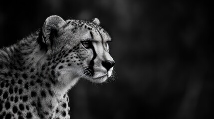Obraz premium A close-up of a cheetah's profile in black and white, showcasing its keen expression.