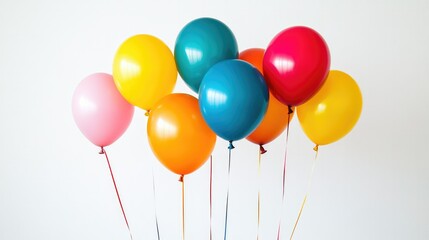A cluster of colorful balloons in various sizes, displayed on a white background to emphasize festivity and joy