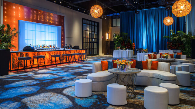 A high-energy conference with interactive sessions, modern amenities, and vibrant decor.