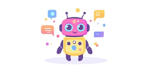 Fototapeta premium Illustration of Modern Cute Robot with Large Eyes and Vibrant Colors