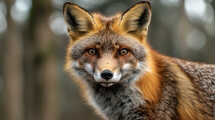 Fototapeta premium A close-up portrait of a fox showcasing its vibrant fur and expressive eyes.