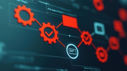 Obraz premium Seamless flowchart with diverse business icons forming a loop, efficiency, loop of continuous business improvement