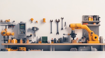 Fototapeta premium A modern workshop with tools and robotic equipment for industrial tasks.
