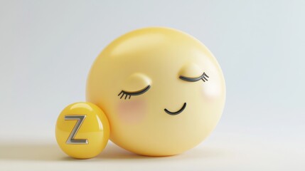 Fototapeta premium A cheerful yellow emoji with closed eyes and a small letter 