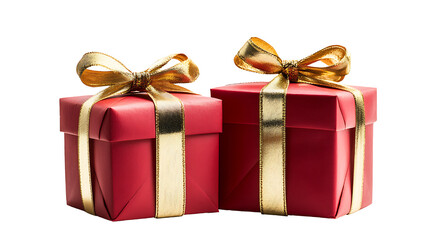 Obraz premium A red gift box with a gold ribbon bow. Isolated on transparent background.