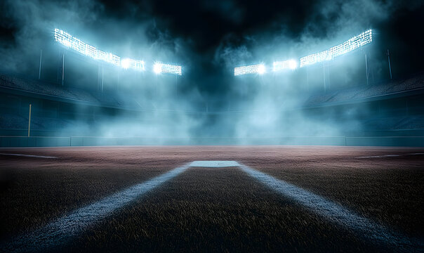 An epic backdrop with baseball stadium lights and field lights for sports photography