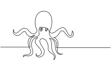 Continuous line drawing of octopus. One line of cephalopod. Marine animal concept continuous line art. Editable outline. Continuous Line Drawing of an Octopus