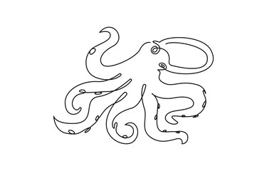 Continuous line drawing of octopus. One line of cephalopod. Marine animal concept continuous line art. Editable outline. Continuous Line Drawing of an Octopus