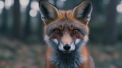 Fototapeta premium A close-up of a fox with a captivating expression in a forest setting.