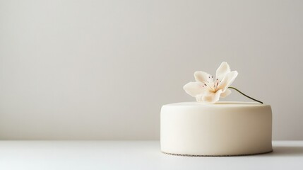 A minimalist anniversary cake with a sleek design and a single flower on top, isolated on a white background for a contemporary feel