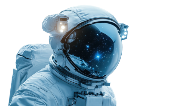 Modern Astronaut Suit with Starry Reflection on Visor, PNG