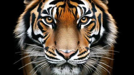 Fototapeta premium A close-up portrait of a tiger showcasing its striking features and intense gaze.
