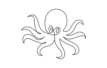 Continuous line drawing of octopus. One line of cephalopod. Marine animal concept continuous line art. Editable outline. Continuous Line Drawing of an Octopus