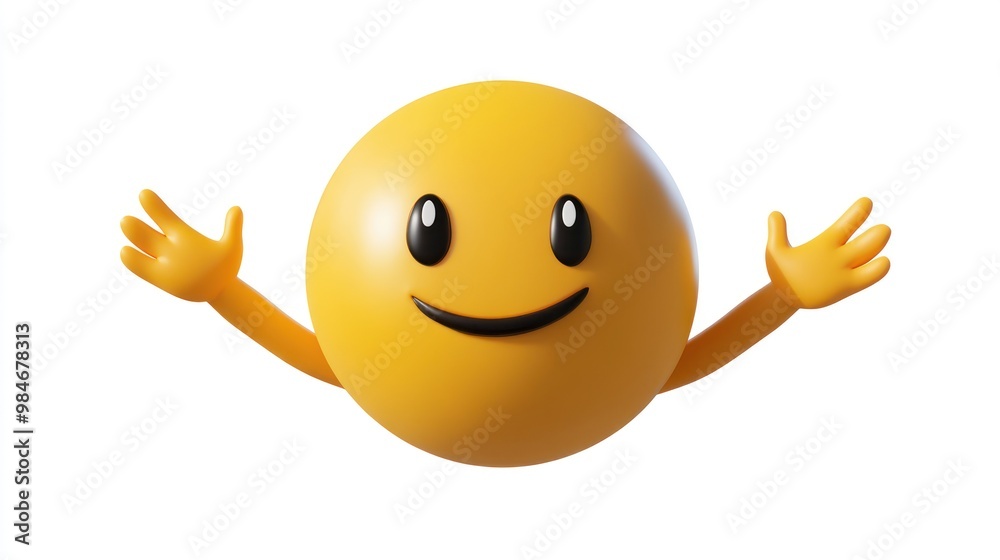 Sticker A cheerful 3D smiley face with outstretched arms, conveying happiness and friendliness.