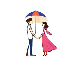 Doodle lovers: a boy and a girl under umbrella.