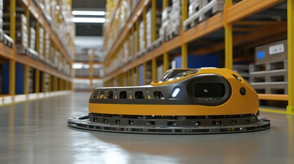Logistics and automation technology, showcasing robots and conveyor systems managing warehouse operations with minimal human intervention