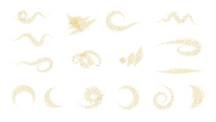 Set shape with a golden sheen and a shiny touch is a luxurious element of the party.Gold glitter swash shiny stroke shape, curl luxury  element.