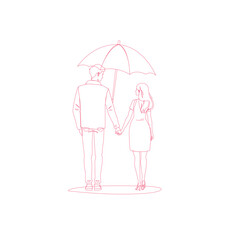 Doodle lovers: a boy and a girl under umbrella.