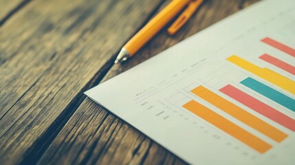 Financial Growth Concept with Colorful Bar Graph on Business Document, Flat Lay View