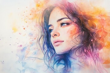 Vibrant Watercolor Portrait of a Young Woman