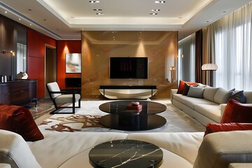 Interior of a living room in a modern hotel.