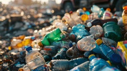 plastic bottles in a recycling bin