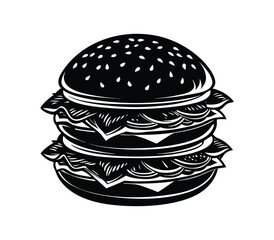 Burger silhouette vector on white background 