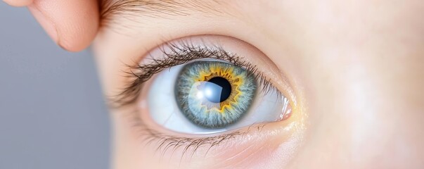 Doctor s hands inspecting a patient s eye with jaundice symptoms, medical focus on eye health and...