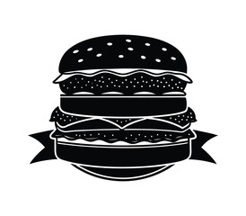Burger silhouette vector on white background 