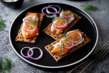 Marinated salmon cream cheese rye bread sandwiches