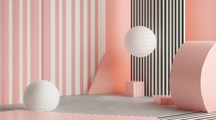 Pink and White Geometric Shapes, Abstract, Texture, Pattern Background, Wallpaper, Cover and Screen for Smartphone, PC, Laptop, 9:16 and 16:9 Format