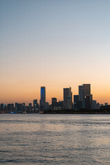 Fototapeta premium Shanghai urban riverside scenery at dusk
