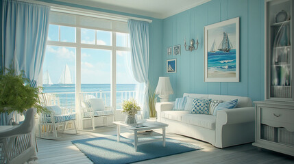 Fototapeta premium luxury apartment suite lounge Bright and Airy Modern Living Room with Scenic Window View.