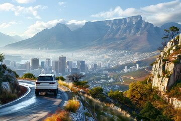 Fototapeta premium Scenic Drive with a View of Table Mountain and Cape Town