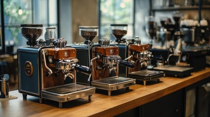 Vintage espresso machines with classic designs, bringing nostalgia to coffee brewing